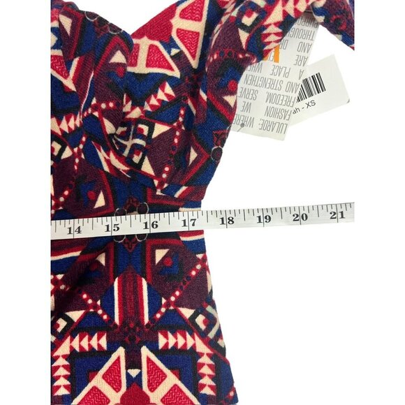 LuLaRoe Sarah Women's Navy Blue & Burgundy Long Cardigan - Picture 4 of 7